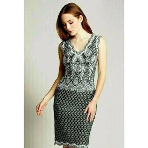 TADASHI SHOJI Women's Corded Lace Sleeveless Sheath Dress Black White Size 16
